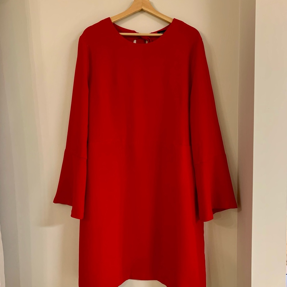 Banana Republic Red Bell Sleeve Crew Neck Dress
